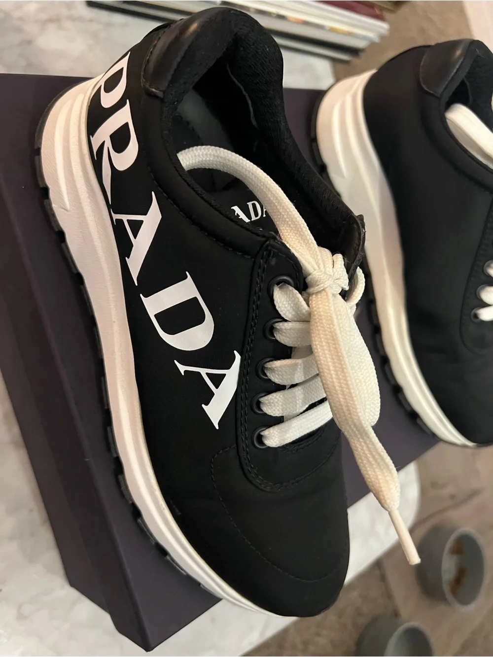 Prada Calzature Donna Sneakers - Black & White Logo
